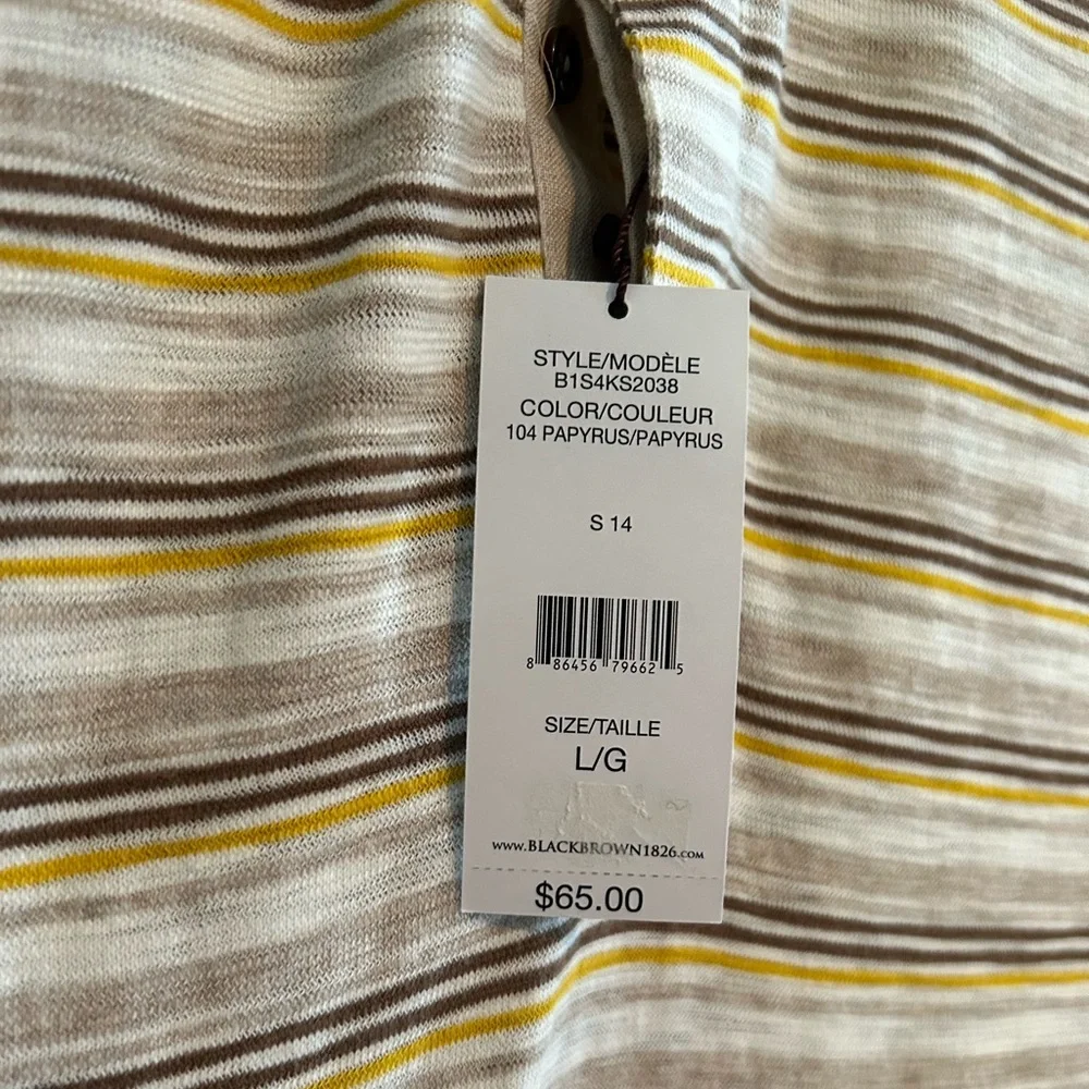 Black Brown 826 Men’s Beige/Brown Striped polo shirt NWT Size Large - Picture 2 of 4